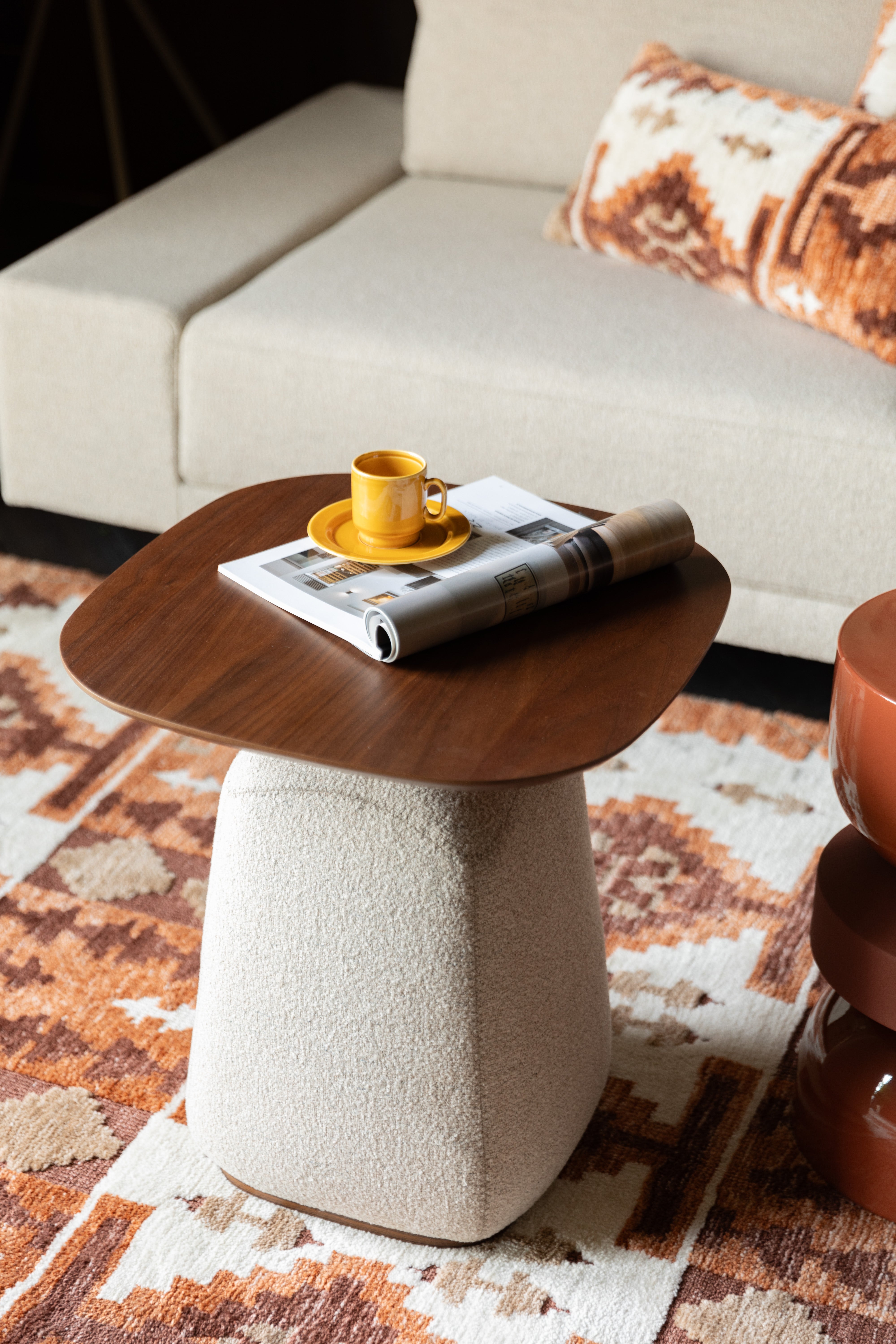 Dutchbone Shelly Off-White Boucle & Wood Side Table